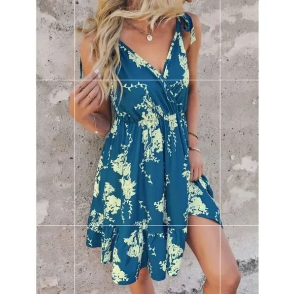 🌊HP🌊 Floral Print Tie Shoulder Ruffle Hem Cami Dress Medium - Picture 5 of 10